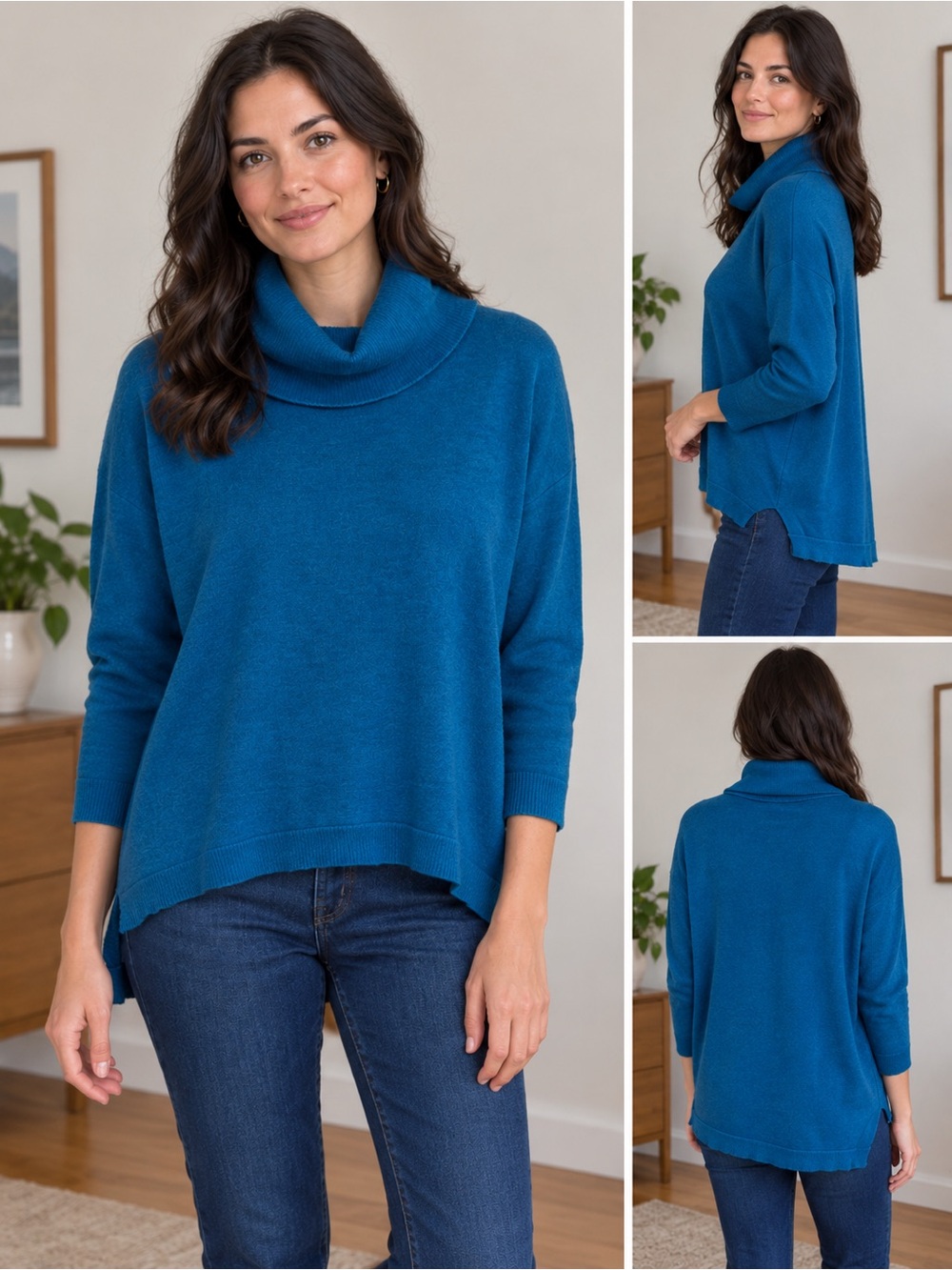 Eileen Fisher Teal Merino Wool Turtleneck Sweater – Size Medium – EUC